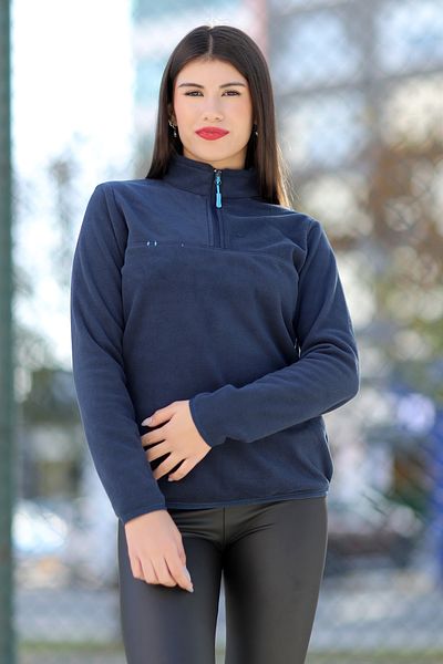 GİYSA John Borners Women's Stand Collar Fleece Navy Blue Half Zip - 7000