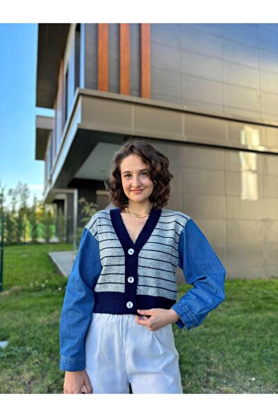 Butik Kolları Denim Match Detaylı Hırka