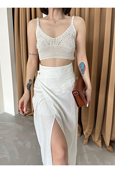 Dilek Aydın Atelier Slim-fit V Yaka Askılı Örgü Crop