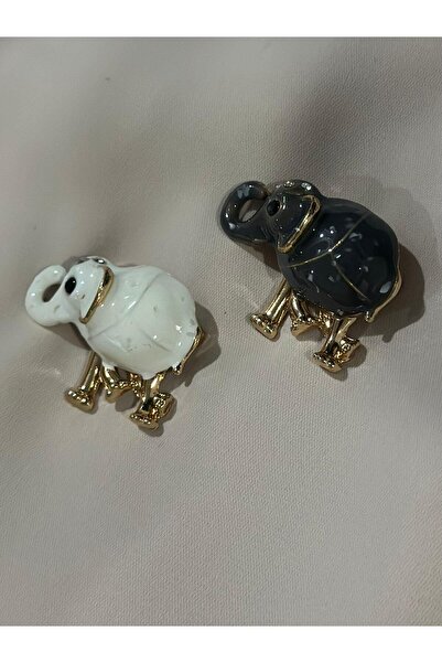 MyladyAccessoriess Tek Taş Detaylı Fil Broş Beyaz