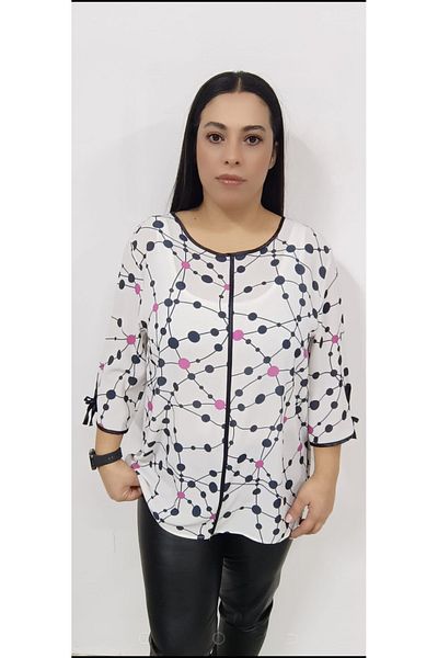 AKŞEN GİYİM Γυναικεία μπλούζα μεγάλου μεγέθους Moss Crepe ύφασμα με μανίκια τριών τετάρτων