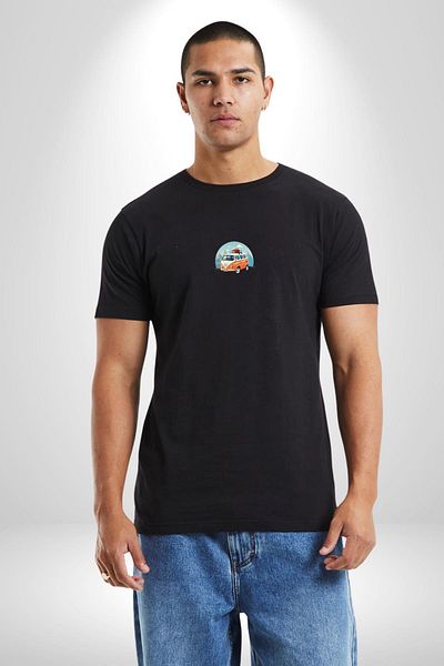 Angemiel Wolkswagen Caravan - Winter Trip Black Oversize T-Shirt