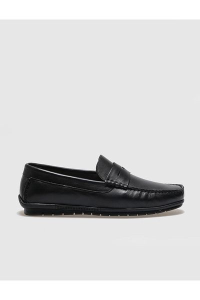 Cabani Genuine Leather Black Belted Men's Casual Shoes