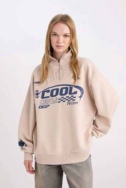 DeFacto D7565 Супер готина суитшърт с поло поло и поло поло