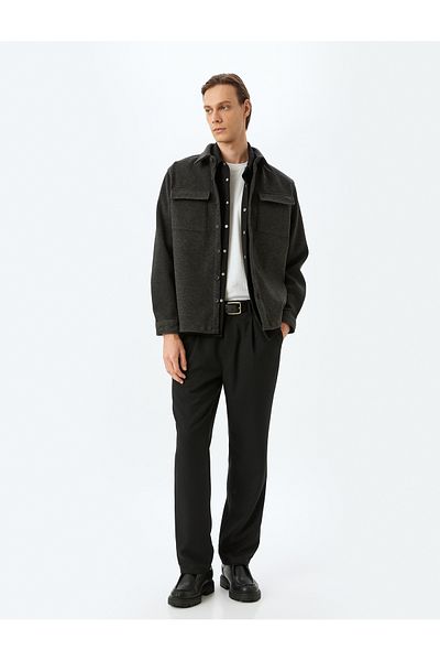 Koton Long Sleeve Viscose Blend Flap Pocket Detail Shirt Jacket