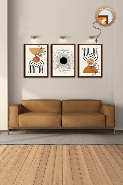 Hagen Duvar Tabloları Modern Ahşap Çerçeveli Tablo Duvar Tablosu Salon 3 lü T...