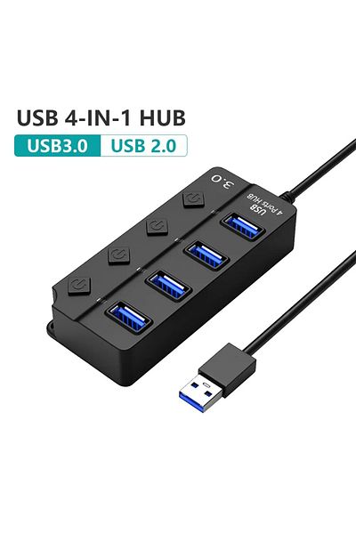 Choice موزع USB 3.0، موزع USB 2.0، محول USB 4 في 1، متعدد المنافذ، مفتاح طاقة مستقل، موسع 30 سم...