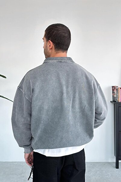 HAFKAGİYİM Γκρι φούτερ με μισό φερμουάρ Oversize