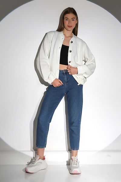DİVİSTA Women's Light Gold Buttoned White Cardigan