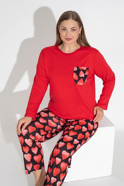 ModaLeaf Red Color Long Sleeve Heart Print Pajamas Set 104
