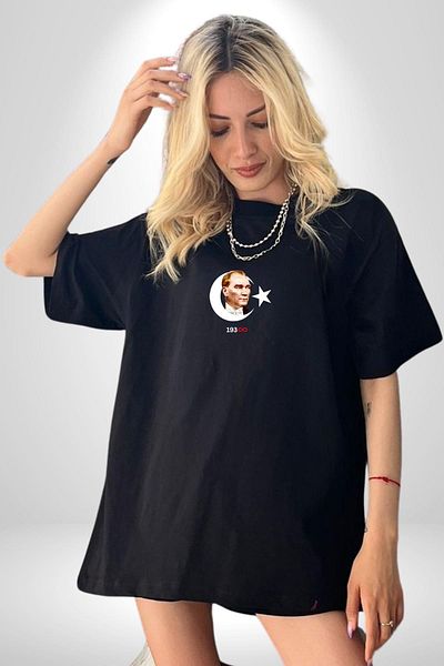 Angemiel Ataturk Inner Care - Infinity Black Oversize T-Shirt, Minimal Printed Men and Women