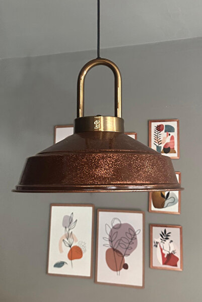 Bamyum Bakır Asaletli Tekli Avize Ahşap Başlık Retro Sarkıt Lamba Restoran Salon Aydınlatma