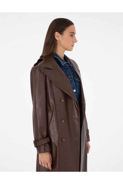 Pierre Cardin Brown Faux Leather Trench Coat 50295956-Vr029