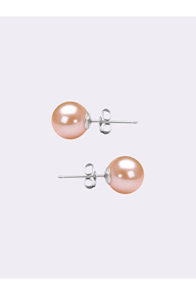 bymissmücevherat 925 Ayar Gümüş Pembe İnci Küpe 10 mm