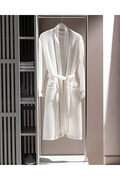 Madame Coco Pathier 100% pamučni kimono unisex kućni ogrtač - bela/siva