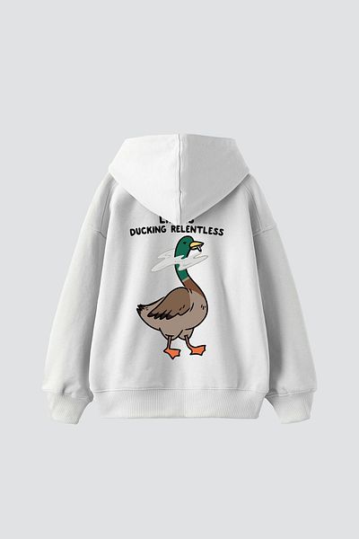 Bak Moda Ducking Relentless Printed Oversize Unisex Premium Λευκό κουκούλα
