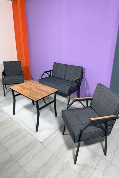 UFUK HOME Aşkın 211 Masalı Antrasit Fermuarlı Bahçe Balkon Takımı, Cafe, Salon - Metal Kanepe Koltuk Takımı