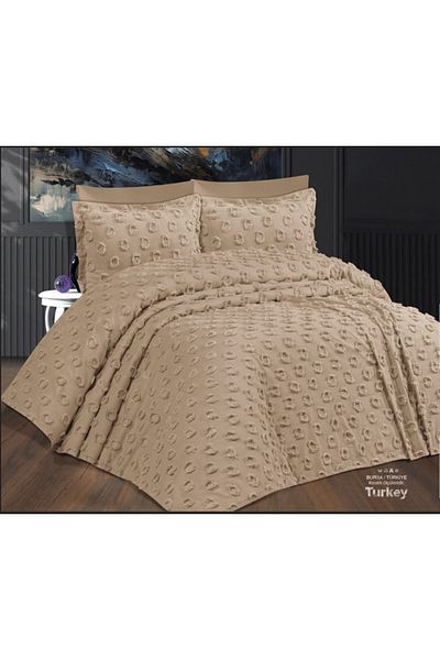 bursa çeyiz Sapphire Cotton Double 3 Piece Pompom Pique Set