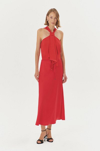Exquise Satin Lace Detailed Regular Midi Skirt