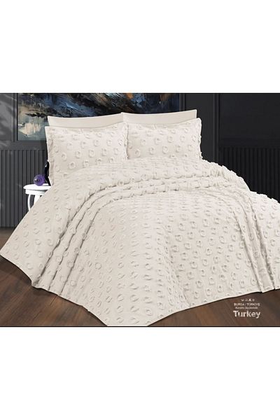 bursa çeyiz Sapphire Cotton Double 3 Piece Pompom Pique Set