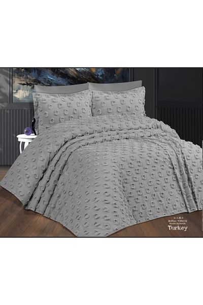 bursa çeyiz Sapphire Cotton Double 3 Piece Pompom Pique Set