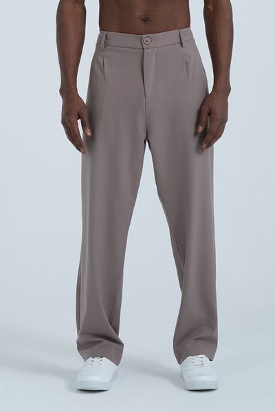 RELAXL Wide Leg Pleated Elastic Waist Taupe High Waist Baggy Trousers for Men