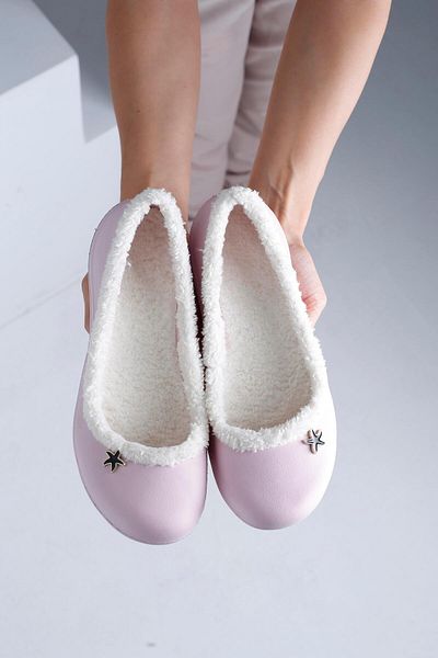Beyond Women's Powder Faylon Fur Lined Star Detailed Home Flats 2cm Byndfaymj01