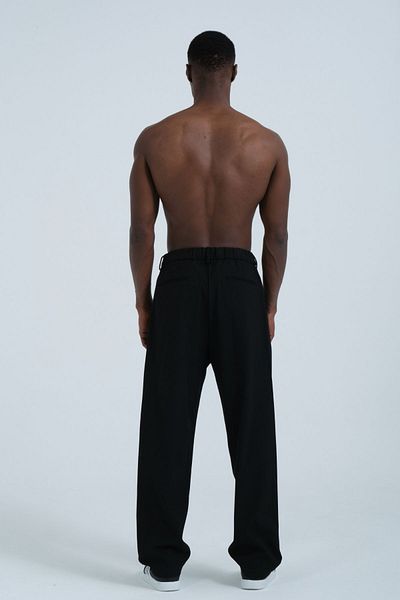 RELAXL Loose Long Leg Pleated Elastic Waist Black Oversize Loose Trousers for Men