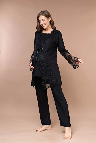 Rimel Homewear طقم بيجامة للحوامل مزين بالدانتيل الأسود