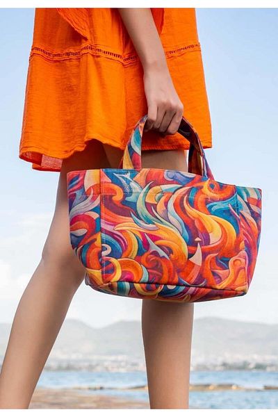 Dogo Geantă de tote medie vegană albastră pentru femei - Spirals of Color Design
