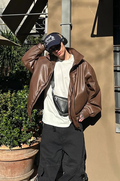Moderk Oversize Vintage Men's Brown Leather Jacket