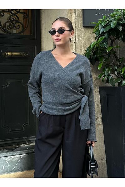 Laluvia Pulover cu cravată laterală Daisy antracit - 241162