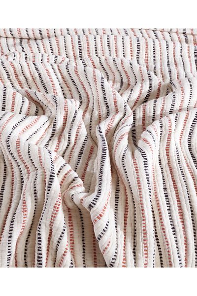 destinyhometex Striped Lightweight Ultra Soft Quilt 6 Layers Muslin Fringeless 260X280 Quilt