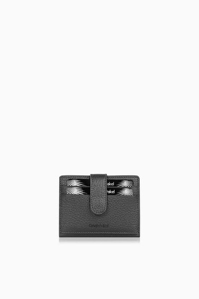 CENGİZ PAKEL Cengiz Pakel Women's Mini Genuine Leather Card Holder with Snap Detail - 2509 - Black