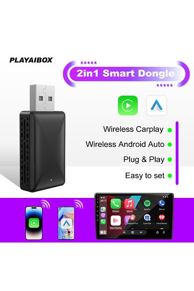 Choice PLAYAIBOX Android Auto Wireless Carplay Adapter 2in1 Wireless Play&Plug For Benz Audi Kia Chery J...