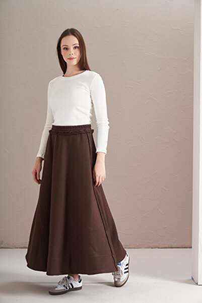 Mevra 3 İplik Şardonlu Daire Etek Bitter Kahve