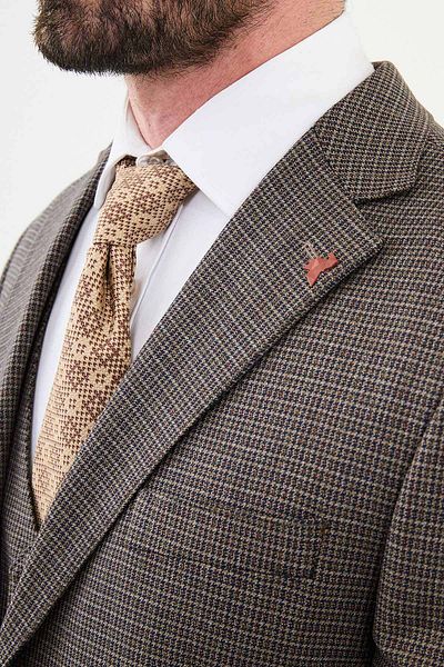 Mcr Check Slim Fit Mono Collar Men's Suit Brown - 45364.24K