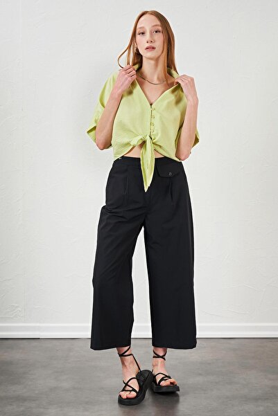 TENA Women's Black Short Palazzo Poplin Trousers