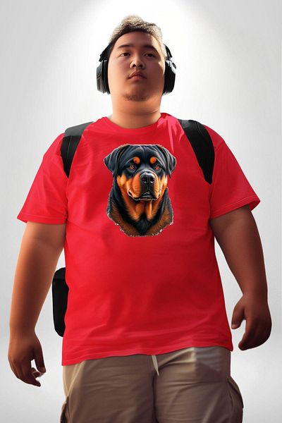 Angemiel تي شيرت Rottweiler A Secere باللون الأحمر مقاس كبير للجنسين - مطبوع من الأمام