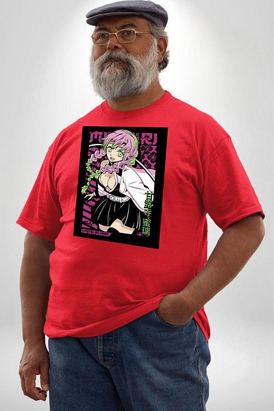 Angemiel Kimetsu No Yaiba Anime Demon Slayer Mitsuri Kanroji Red Unisex Basic Front Design - Large Size