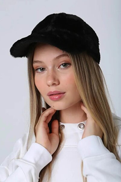 TENA Pălărie neagră de damă cu pene de iepure