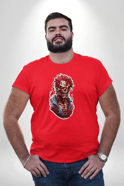 Angemiel تي شيرت Walking Dead Zombie - أحمر، مقاس كبير، للرجال والنساء للجنسين