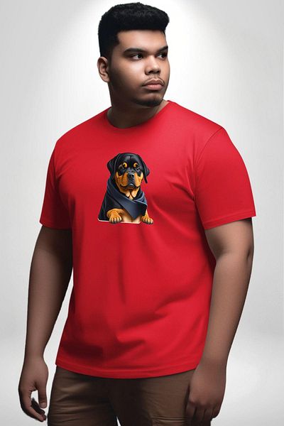Angemiel تي شيرت Rottweiler Puppy Dog - أحمر، مقاس كبير، للرجال والنساء للجنسين أساسي مطبوع من الأمام