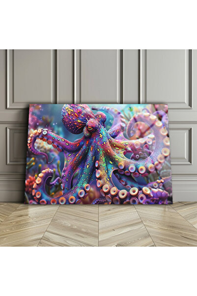 BV DEKOR Πολύχρωμη γυάλινη ζωγραφική τοίχου με χταπόδι, διακόσμηση τοίχου για...