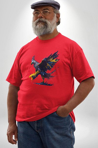Angemiel تي شيرت Red Black Eagle مقاس كبير للجنسين - مطبوع من الأمام