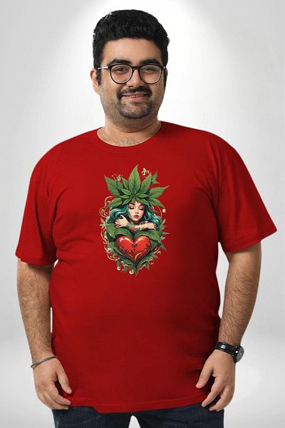 Angemiel تي شيرت Green Happiness Red أساسي للجنسين - مقاس كبير، مطبوع من الأمام
