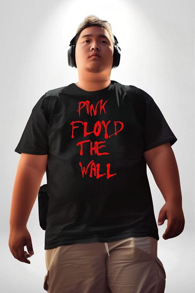 Angemiel تي شيرت أسود كبير الحجم مطبوع من الأمام للرجال والنساء للجنسين - Pink Floyd The Wall