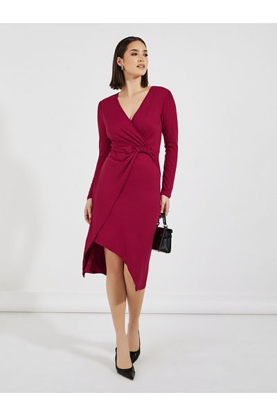 Styli Knotted Wrap Front Bodycon Midi Dress