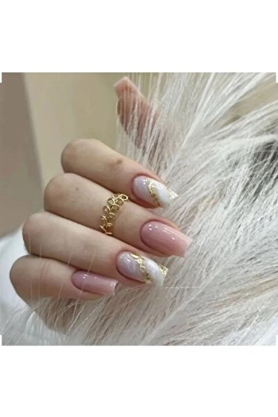 Alya Nail Studio Kadın Pembe Altın Varak Küt Jel 3D Nail Art Baskılı Design T...