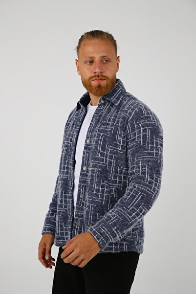 DAKSEL BRG Чоловічий темно-синій пальто з візерунком